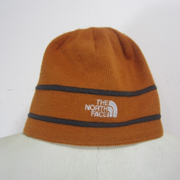 North Face Mens Beanie Hat Orange Wool 